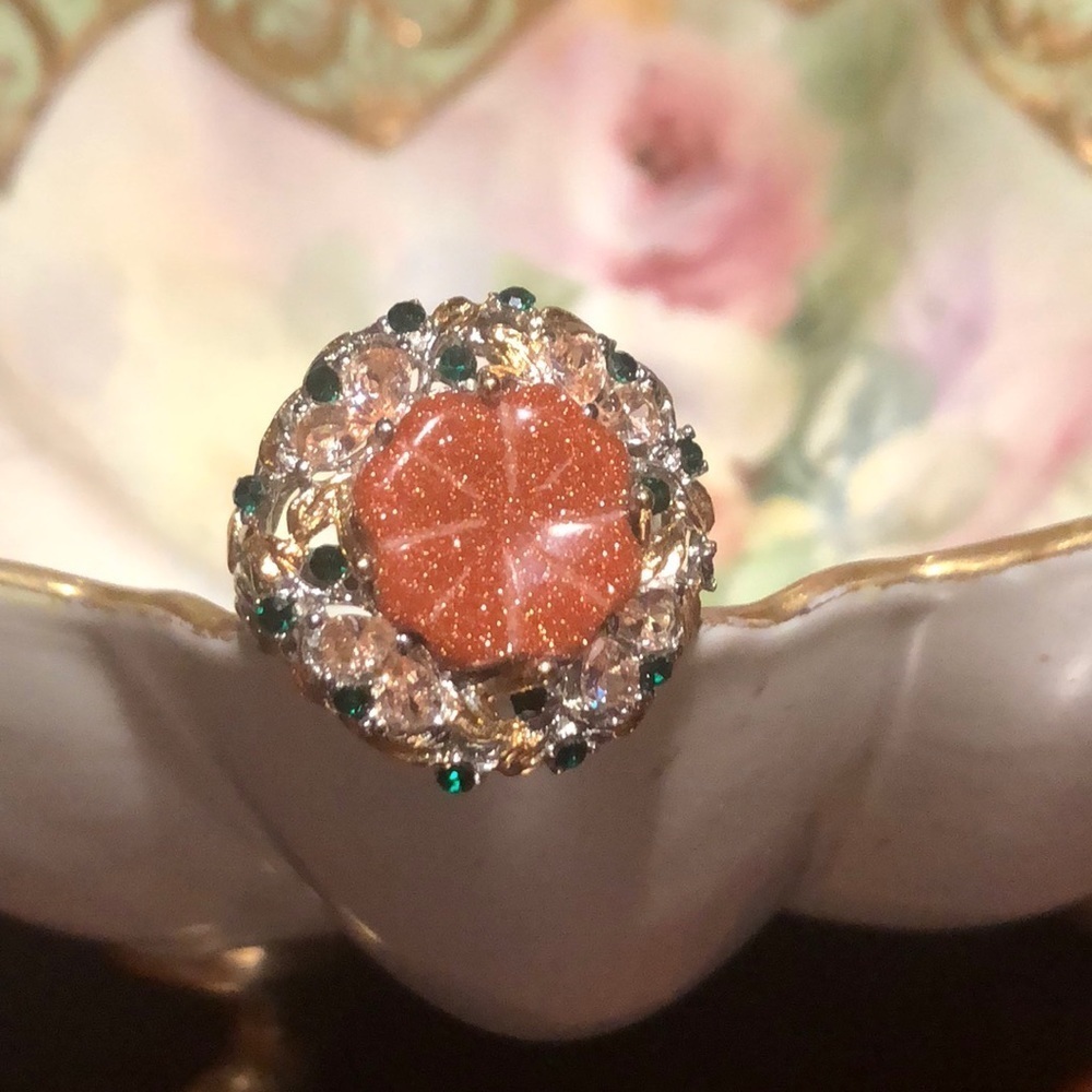 Sunstone Multi Gem Flower Statement Ring Nwots - image 5